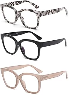 JM 3 Pack Oversized Square Reading Glasses, Blue Light Blocking Computer Reader for women men