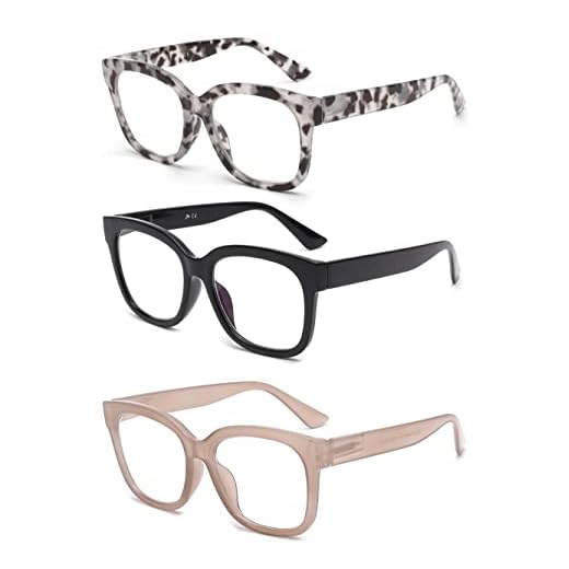 JM Pack 3 Gafas de Lectura Cuadrados de Gran Tamaño, Gafas de Lectura con Bloqueo a Luz Azul para Mujeres y Hombres +2.0