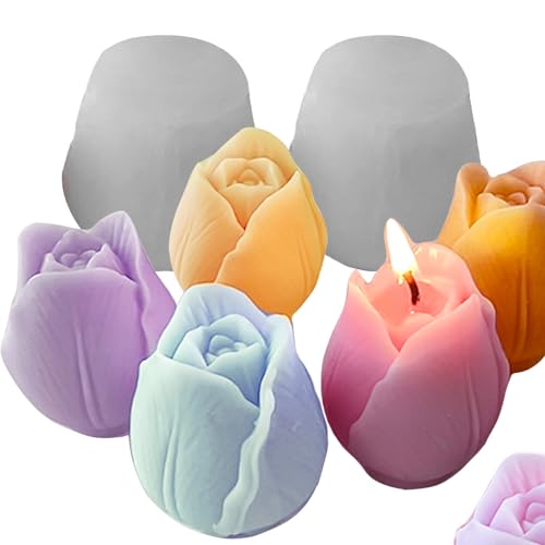 Wehous 2PCS Tulip Flower Silicone Molds 3D Floral Resin Candle Soap Mold Flower Fondant Chocolate Cake Decoration Mold Unique Wax Epoxy Resin Concrete Casting Polymer Clay Craft Home Decor Mould