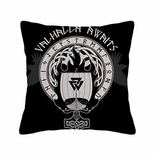 Husandy Throw Pillow Covers Mandala Hippie Blue Boat Warship Of The Drakkar On Fire And Black Warrior Pillow Case 18X18 Inch Cushion Cover For Home Party Decor #TOP13