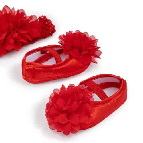 HsdsBebe 2pcs/Set Newborn Baby Girl Princess Mary Jane Shoes Toddler Infant Wedding Dress Flat Shoes with Free Headband4