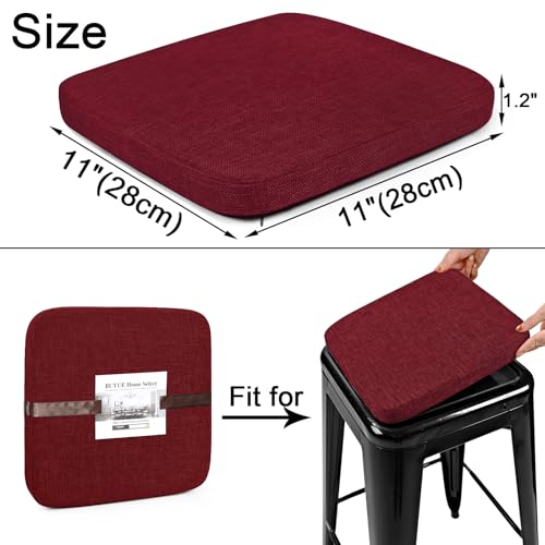 Image of BUYUE Friendly Woven Fabric Magnetic Bar Stool Cushions Set of 4, Enhanced Anti-Slip Breathable Small Chair Seat Pads for Cafe Bistro Stackable Metal Stools (Square, Red, 4 Counts)