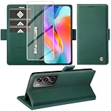 Giyer Cover per OPPO Reno12 Pro 5G Custodia con Vetro Temperato, Premium Pelle PU Portafoglio Slot per Scheda RFID Antifurto Funzione Supporto Flip Case, Antiurto per OPPO Reno12 Pro Cover (Verde)