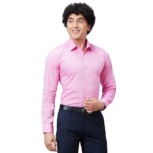 Image of Raymond Men Slim Fit Structure Pattern Pure Cotton Semi Cutaway Collar Full Sleeve Formal Shirt