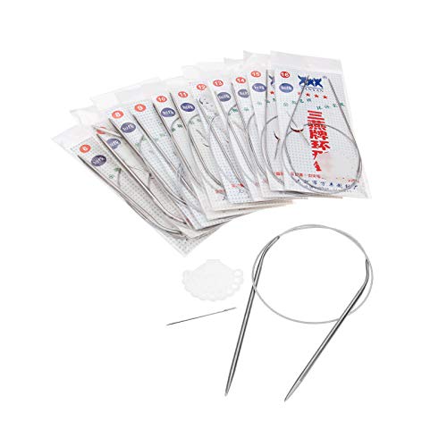 Hicello Rundstricknadeln Stricknadeln Rundstricknadel Stricken Häkelnadeln Edelstahl 60cm Professionelle Runden Stricknadeln mit verschiedenen Größe 1.5mm bis 5mm,11 Stück Cover