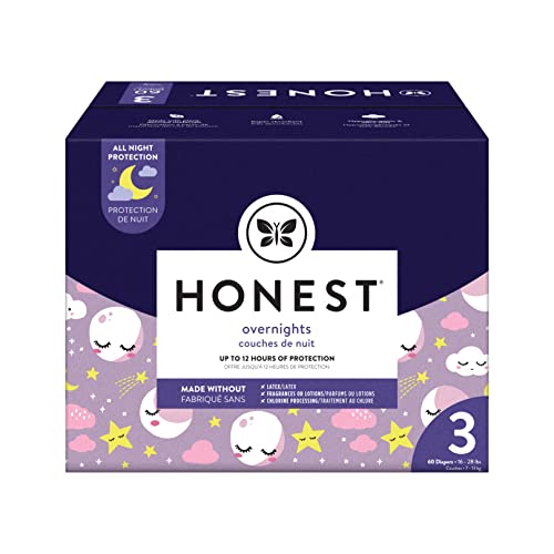 Image of The Honest Company Clean Conscious Overnight Diapers | Plant-Based, Sustainable | Starry Night | Club Box, Size 3 (16-28 lbs), 60 Count