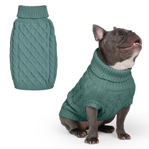 Spark Paws Strickpullover für Hunde – Weicher, Warmer Winterpullover für kleine, mittelgroße und große Hunde – Pullover für Französische Bulldoggen, Pitbulls, Hündinnen und Rüden, (Pine Green,L)