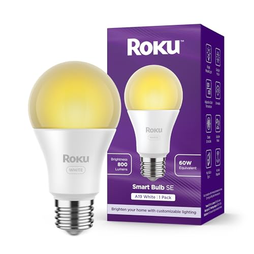 Roku Smart Light Bulbs (White, 1-Pack) - Dimmable A19 Lightbulbs with Adjustable Brightness & Temperature - WiFi Smart Bulbs Works with Roku Voice, Alexa & Google Assistant, No Hub Required