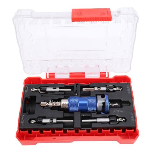 Oreilet Juego de Brocas Avellanadoras, Broca Tope Profundidad Ajustable Semiautomática, Herramientas Trabajar la Madera Brocas Cónicas Juego Orificios Tornillos Piloto 82 Grados