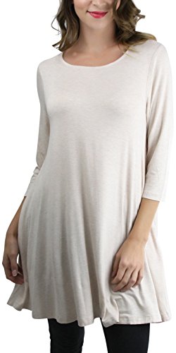Túnica de mujer color beige corte swing manga tres cuartos camiseta larga de entretiempo