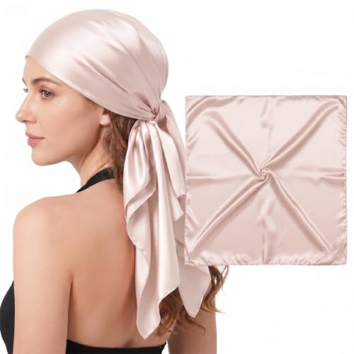 Mulberry Park Silks 100% Mulberry Silk Head Scarf Large 36" - 19 Momme Women's Hair Wrap for Sleeping, Reduce Frizz & Damage, Natural Soft Silk, Wear Day & Night, OEKO-TEX Certified - Pink