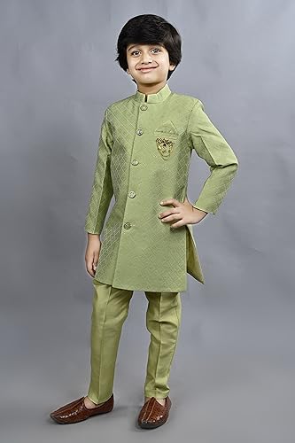 Image of AHHAAAA Silk Blend Kids Ethnic Indo Western Sherwani and Pant Set For Boys 529