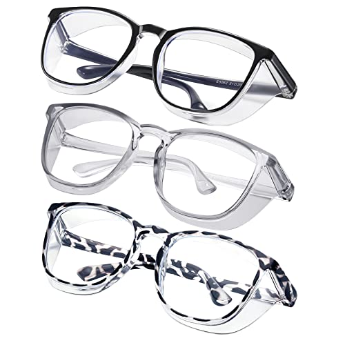 konqkin Safety glasses Goggles Nurses Protective Eyewear - Anti Fog Square Frame Stylish Clear Glasses for Women Men (black gery douhua)