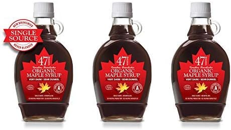 47° North Canadian Organic Maple Syrup, Single Source, Grade A Very Dark Strong 250g (3 Bottles a 250g)