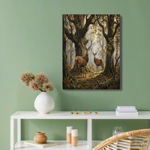 Impression sur toile élan et déco murale forêt d'automne 70x100