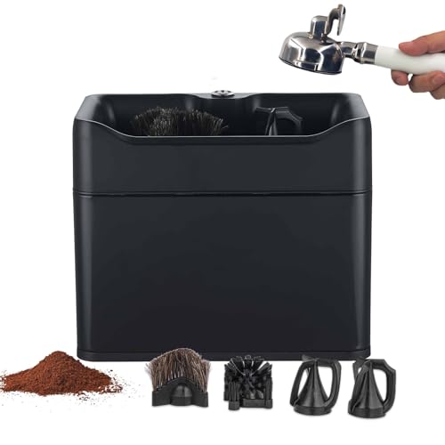 Glowdora Limpiador Automático De Posos De Café, Limpiador Eléctrico De Portafiltros con 2 Raspadores Y 2 Cabezales De Cepillo, para Empotrar En Mesa, Mostrador O Montaje En Pared Black