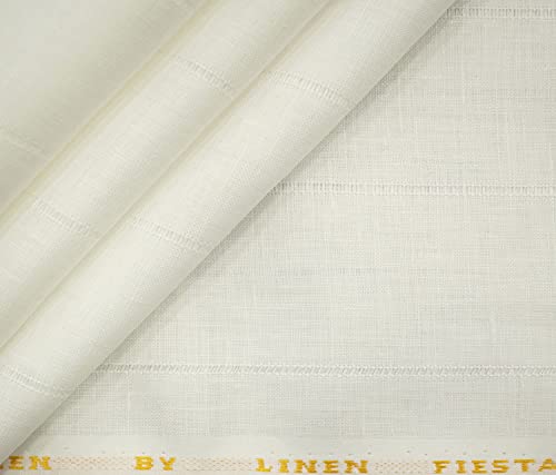 Image of Men's European Linen 60 LEA Striped 1.70 Meter Unstitched Shirting Fabric (White)