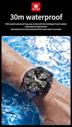 Image of OLEVS Watches for Men Luxury Diamond Casual Large Dial Watches Stainless Steel Waterproof Business Dress Analog Luminous Date Mens Watches