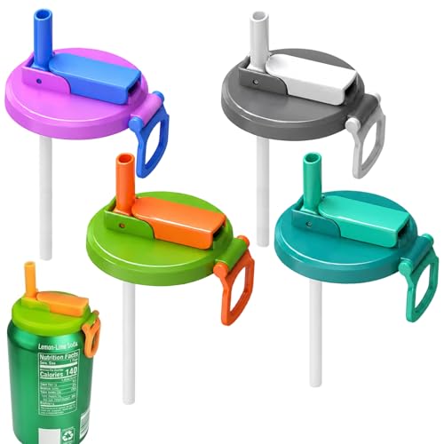 4 PCS Soda Can Lids with Straw Reusable Can Covers for Standard Beverage Cans Spill-Proof Drink Can Lids Multi-Colour Set for Outdoor Activities and Household Use Durable Plastic Construction wit