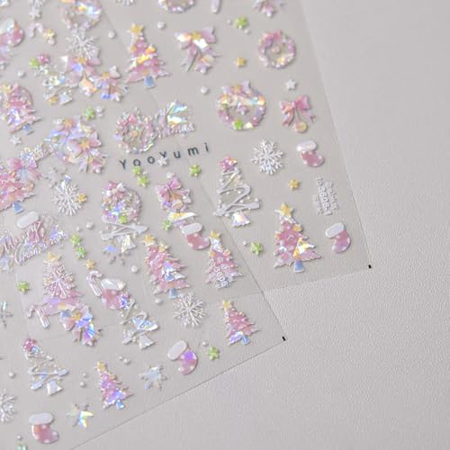 Sweet Pink 5D Embossed Christmas Tree Snowflake Wreath Socks Sparkly