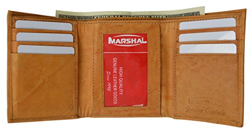 MARSHAL New Genuine Leather Tri-fold Mens Wallet Tan #554