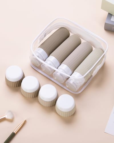 Image of Mrsdry Travel Bottles for Toiletries 8 Pack, Tsa Approved Travel Size Toiletries 3 oz, Travel Containers for Toiletries, with Clear Bag, Leak Proof Silicone Squeezable Travel Essentials Creams Jars