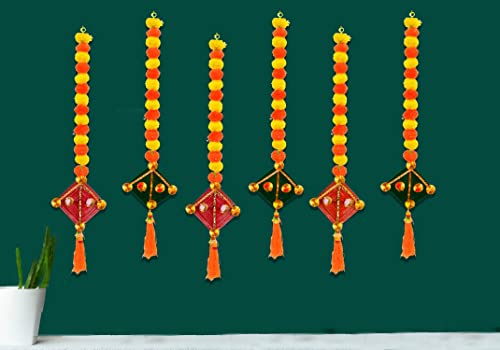 Image of Amazon Brand - Umi Artificial Marigold Fluffy Flowers with Handmade Kites Wall Door Hanging Latkans for Diwali, Wedding, Home Decoration (8 Pcs)