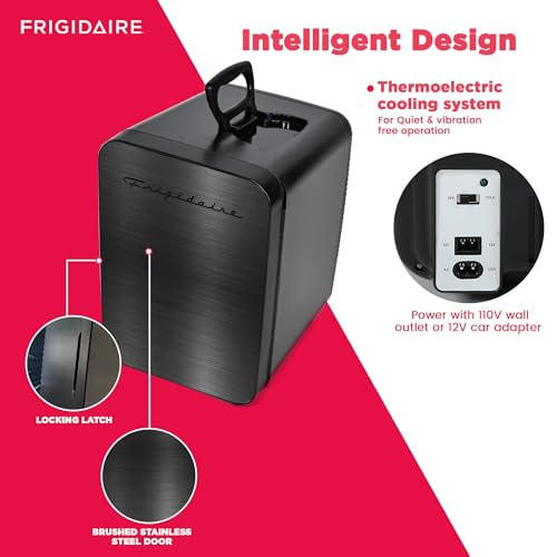 Frigidaire Mini Personal Fridge Cooler, Countertop, Holds Up to 10L/15 Cans, Brushed Black Stainless Rugged Design, Portable for Skincare, Makeup, Car, Office, Bedroom, Dorm Room, or Cabin - Image 6