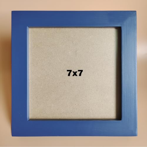 Image of 7x7 Picture Frames Blue Square. Solid Wood.Plastic Panel.The Protective Film Must be Removed.