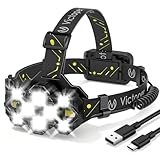 Victoper Headlamp Rechargeable, High Lumen Bright 10 LEDs Head Lamp, 8+2 Modes Head Light with Red Light for Adult, Waterproof Head Flashlight for Outdoor Running, Hunting, Camping, Hiking