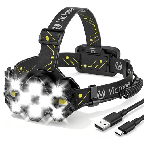 Victoper Headlamp Rechargeable, High Lumen Bright 10 LEDs Head Lamp, 8+2 Modes Head Light with Red Light for Adult, Waterproof Head Flashlight for Outdoor Running, Hunting, Camping, Hiking