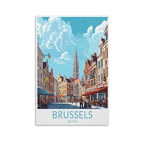 Poster de voyage vintage de Bruxelles Belgique, 20 x 30 cm, impression sur toile pour salon, chambre à coucher, dortoir, maison, bureau, décoration murale