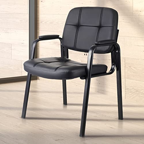 Image of CLATINA Classic Reception Chair with Padded Armrests and Sturdy Steel Frame, Ergonomic Guest Chair for Office Conference Waiting Meeting Room, Black (4 Pack)