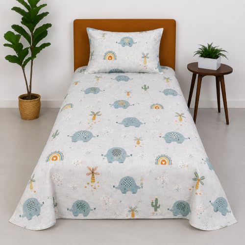 Image of COZY FURNISH Single Size Bed Sheet with 1 Pillow Cover, 60 x 90 Inches, Soft Durable Microfiber Cotton Bed Linen Set