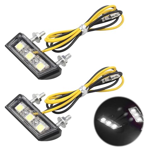 2PCS 12V Led License Plate Light Motorcycle,Universal LED Motorcycle Number Plate Light,Waterproof Motorbike Rear Light with 3 Super Bright LEDs, for All Models of Motorcycles and Quads(White)