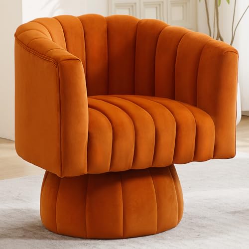 YUUIJOAA Swivel Accent Barrel Chair Cute Comfy Small Round 360 Arm Chair Velvet Sofa Club Reading Chair for Living Room Bedroom Office Orange