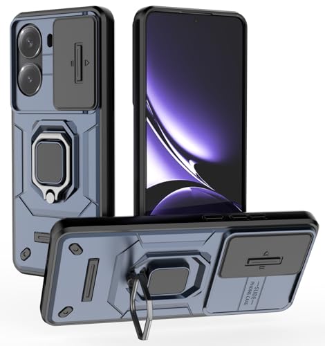 Image of Kapa Armor Slider Back Cover for Poco X7 Pro 5G | Inbuilt Ring + Camera Slider Shockproof Lens Protection Bumper Back Case (Blue)