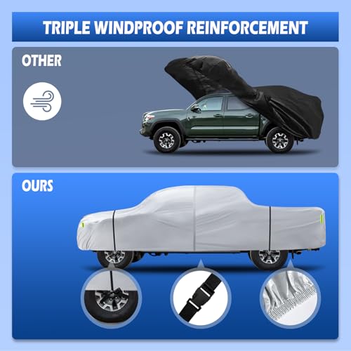 Image of Truck Cover Waterproof All Weather, 6 Layers Pickup Cover with Zipper & Cotton Fit for Toyota Tacoma, Dodge Dakota, Nissan Titan (T2 Fit Truck Length Up to 230 inch), Silver