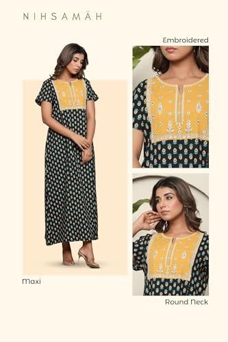 Image of NIHSAMAH Cotton Nighty for Women - Printed Stylish Night Gown, Comfortable Sleepwear Long Nightwear, Maxi