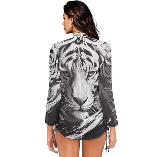 Irisjudy Women's Mesh Sheer Swimsuit Cover up Sugar Skull Deep V Neck Mesh Beach Dress Pink Shark Swim Bathing Suit Cover Ups2