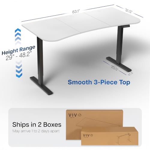 Image of VIVO Electric 63 x 32 in Standing Desk, Memory Height Adjustment, 1B Series, Holds 220 lbs, White Top Black Frame, DESK-KIT-1B1W
