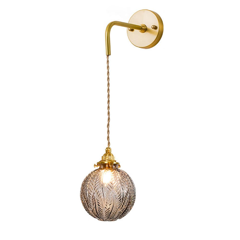 Applique Murale Globe Rétro Verre Gris Fumé Luminaire Intérieur Réglable Laiton