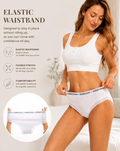 Image of Cotton Underwear for Women with Lace Trim Sexy Bikini Cheeky Panties 6 Pack