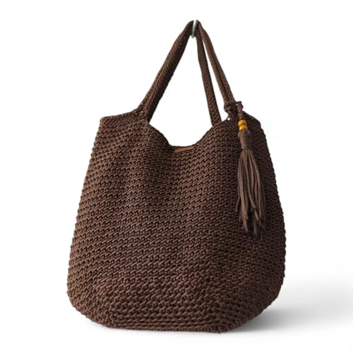 Bolsa De Crochê Ombro Em Fio Náutico Rayontex (MARROM)