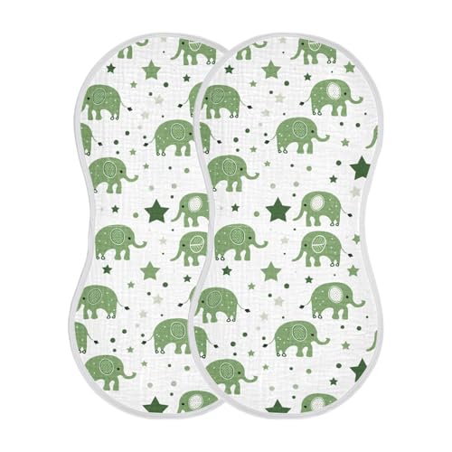 Baby Green Playful Elephant Cotton Burp Cloths Large Soft Touch Milk Spit Up Cloth for Babies boy and Girl Set of 2, 22x11in