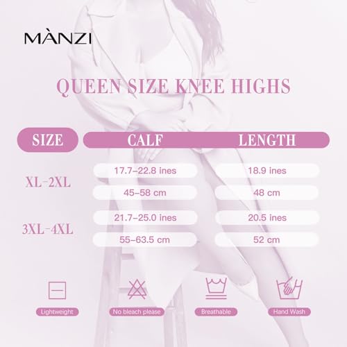 MANZI 6 Pairs Plus Size Knee Highs for Women 15 Denier Sheer Nylon Socks Knee High Stockings 6