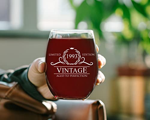 30Th Birthday Gifts For Her Him - 1993 Vintage Style Stemless Wine Glass - 30Th Birthday Decorations For Women - Dirty 30 Funny Present Ideas - 30 Year Old Birthday Gifts For Women Men - 15 Oz #TOP5