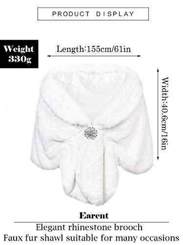 EARENT Women's Faux Fur Shawls and Wraps Bride Wedding Sleeveless 1920s Fur Scarfs Bridal Fur Stoles with Brooch Winter Fur Caplet for Brides and Bridesmaids (White)2