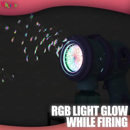 Image of VikriDA Automatic Bubble Blower with LED Lights - 5000+ Bubbles /Min - Includes Charging Cable, 2 Bubble Solution Bottles - Blue