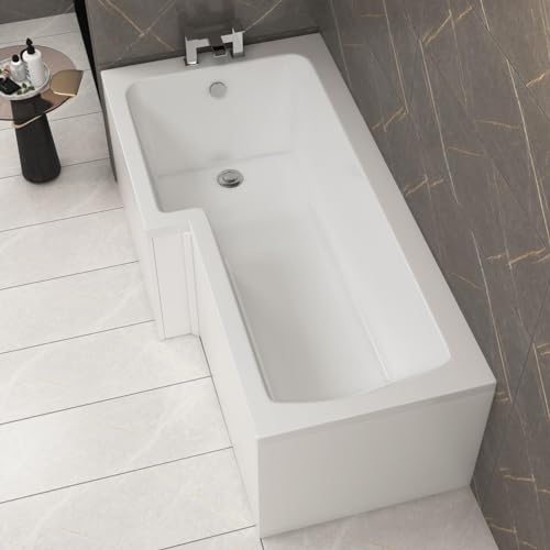 Qubix 1600 x 850mm Left Hand L-Shaped Shower Bath Bathtub Compact Bathroom Solution